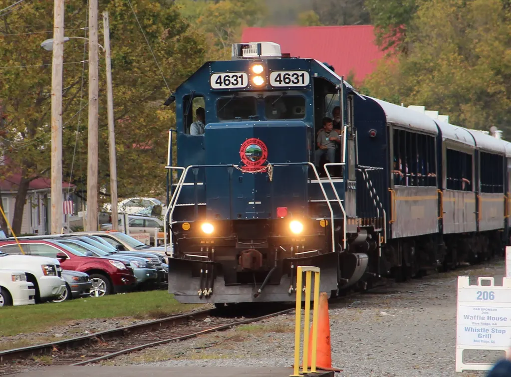 The Blue Ridge Scenic Railway locomotive at the depot